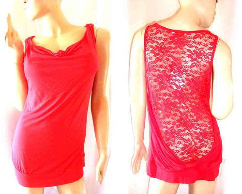 SEXY Drape Front Lace Back Cotton Top Red Size 38/40