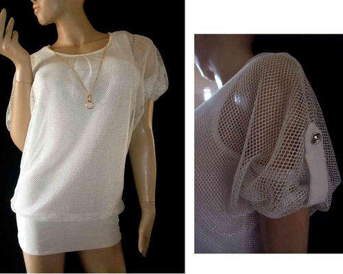 Fashion Sparkling Sheer Blouse W Necklace(removable) White Size 38/40