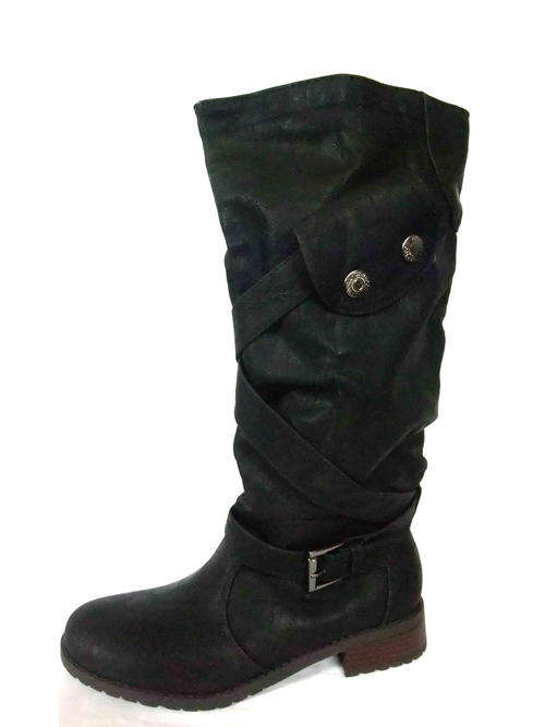 Black Pleather Buckle Boots Size 3