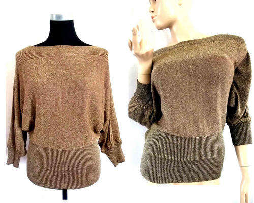Boat Neck 3/4 Bat Sleeve Glitter Knitted Top Sizes 30-36