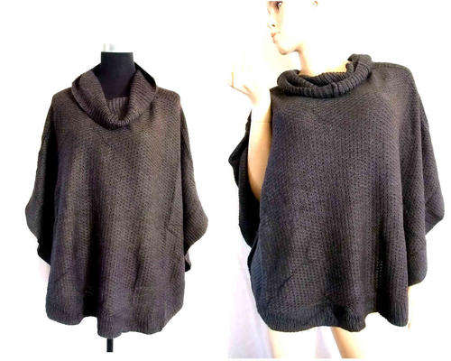 Turtleneck Poncho One Size Charcoal Grey