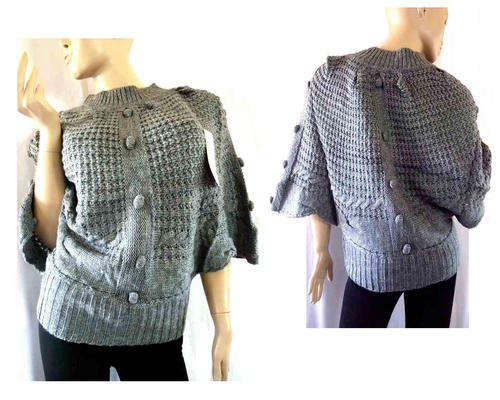 Wool Poncho Style Knitwear One Size Grey