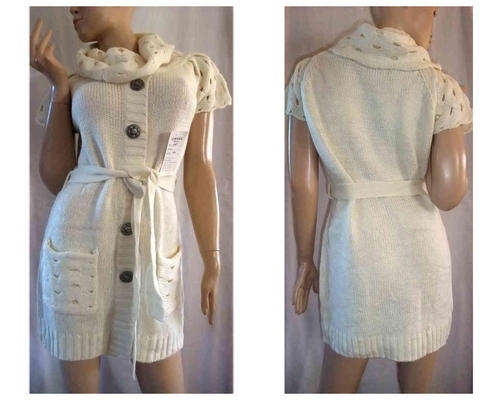 Wool Turtleneck Sweater Fixed Button Cardigen Cream Sizes 38-42