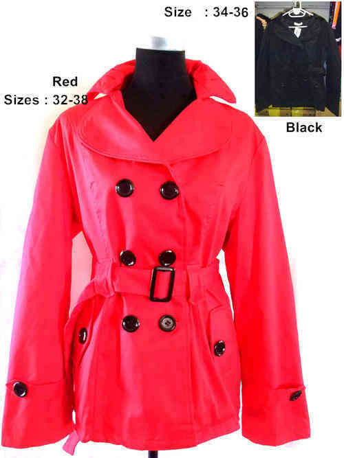 Trench Jacket Double Breasted Sizes 32-38 Colors: Red,Black