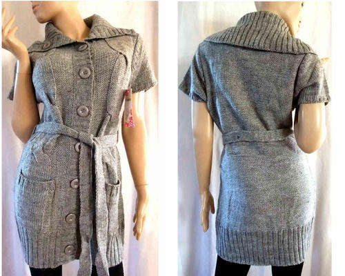 Wool Big Collar Sweater Cardigen Grey Sizes 34-42