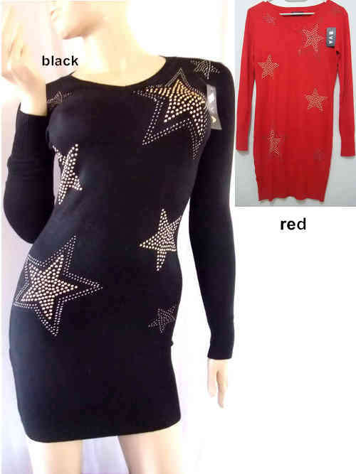 The Stars Sweater V-neck Dress / Long Top Color RED 1Size(32-38)