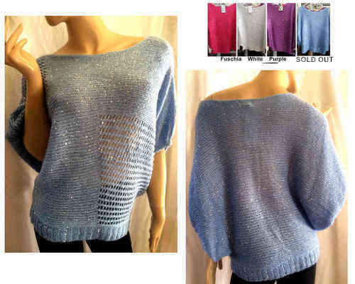 Boatneck Drop Shoulder Sequins Loose Knitwear 1 Size Various Colors(blue sold out)