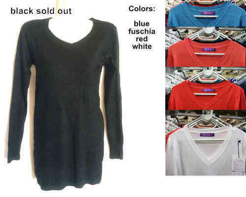 V Neck Simply Elegant Knit Long Top Various Colors