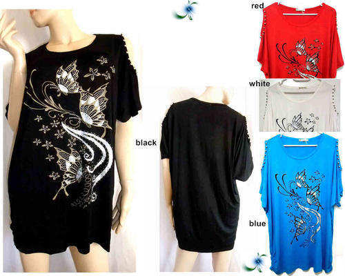 Bare Shoulder Side Gathered Long Top Plus Size Color BLACK