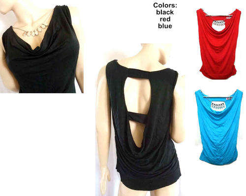 Sleeveless Drape Cut Out Back Cotton Top Sizes 34-40
