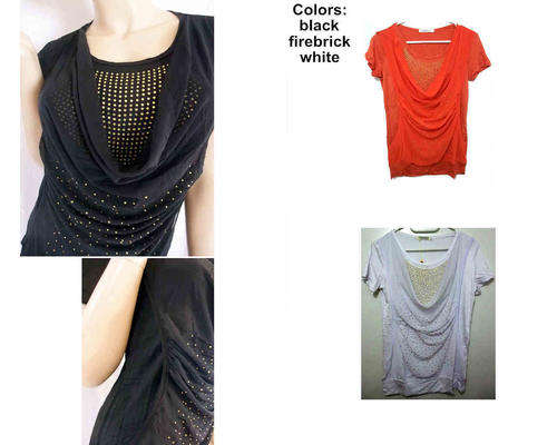 Cotton Sheer Drape Neck Top Sequins Sizes 30-38