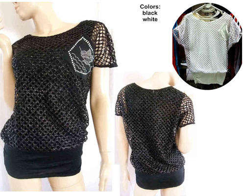 Cotton Mesh Glitter Top Size 32/34 Color BLACK