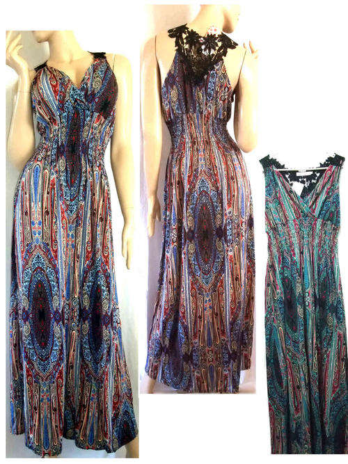Lace Back Bohemia V-Neck Maxi Dress Sizes 36/38