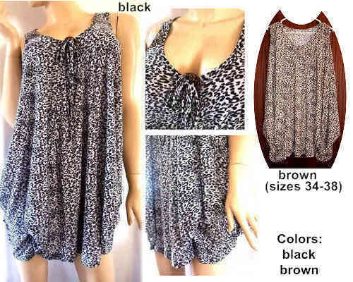 Leopard Print Gathered Hem Long Tunic Top Sizes 34-40