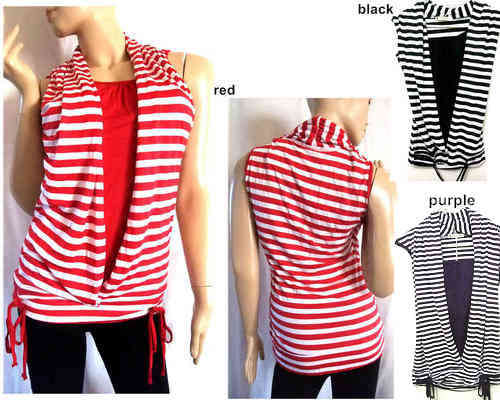 Cotton Stripe 2 in 1 Tassels Top Purple Size 40/42