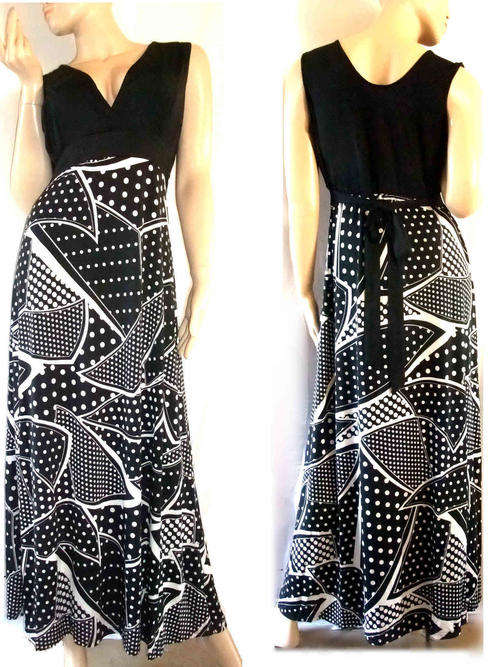 Elegant Monochrome V-neck Maxi Dress Sizes 30 - 42