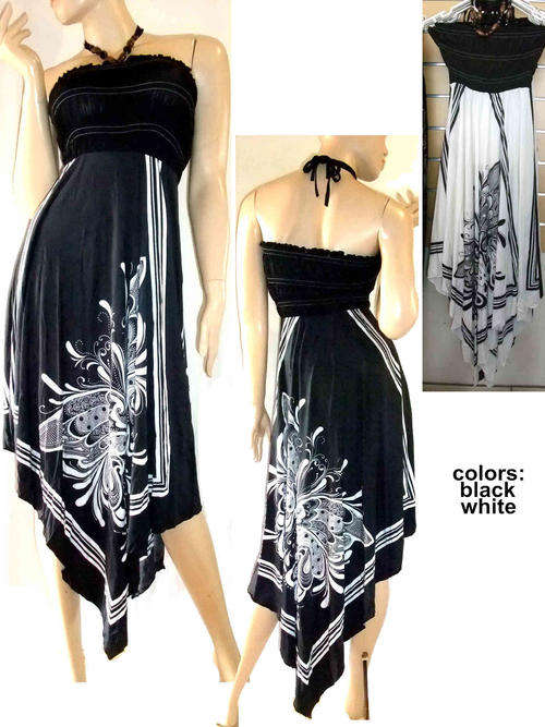 Beaded Halter Neck Handkerchief Hem Dress Size 34/36 Color White