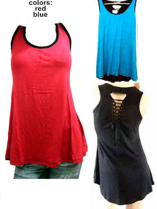 Hi-Lo Curved Hem Cut Out Back Top Red available