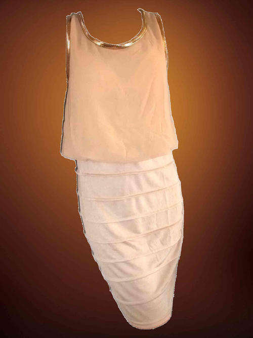 Trendy Business Look for Office Ladies Gold Trimming Neck Dress Size 30/32