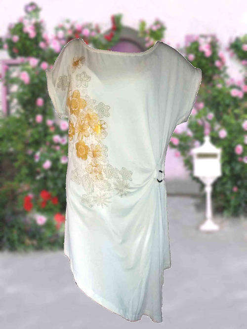 Unique Side Gathered Unbalanced Long Top Size 42/44 Color White