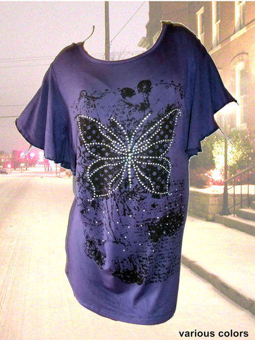 Flutter Sleeve Sequins Top Size 32/34 Sapphire