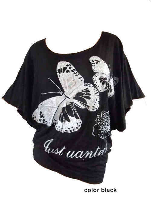 Butterfly Sleeve Glitter Fashion Top Size 38/40 Color Pink