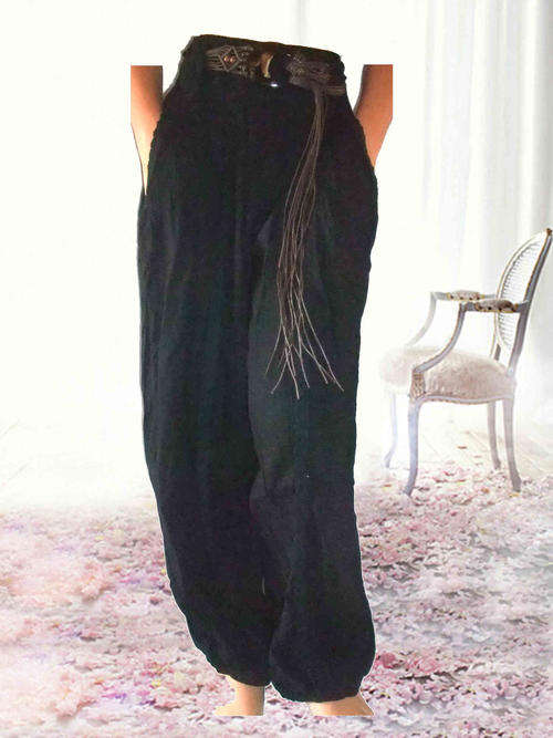 100% Cotton Comfy Pants Tassel Belt One Size Color Black