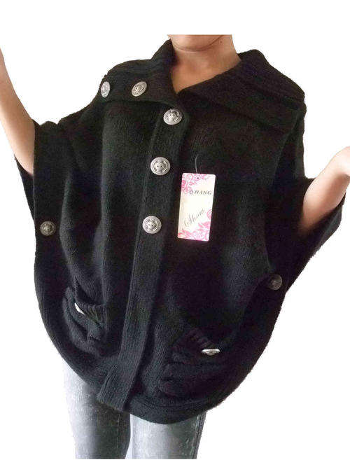 Wool Turtleneck Poncho With Button Size 34-40