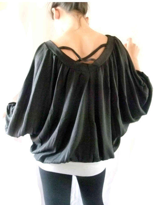 Cross Back Batwing Blouse Size 36/38 Color Gery