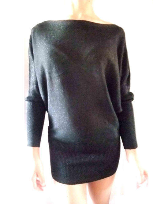 Viscose Boatneck Batwing Sleeve Long Top Size 32-38 Color Blue