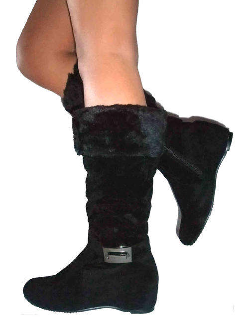 Faux Fur Calf Flat Heel Velvet Boots Sizes 3,6,7,8