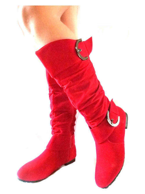 " CLEARANCE SALE " Fashion Flat Heel Velvet Boot Color Red Size 3