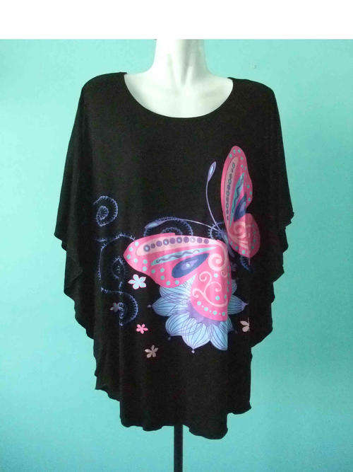 Comfy Rayon Top Butterfly Sleeve 1Size fits up to 48 Colour Black