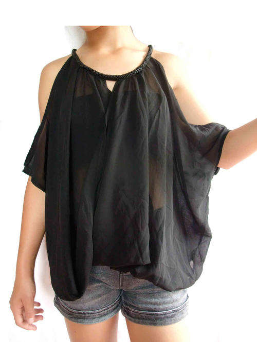 Bare Shoulder Sheer Chiffon Top Size 34 - 38 Colour Black