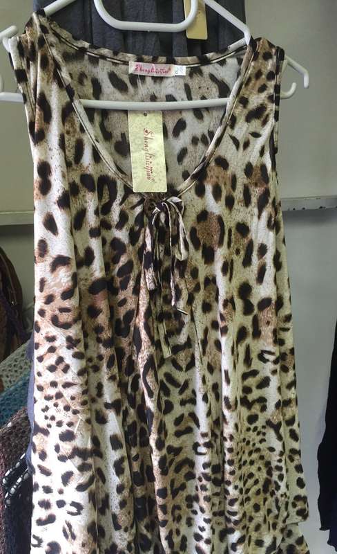 Long Tunic Top Gathered Hem Leopard Print Colors: Black, Brown