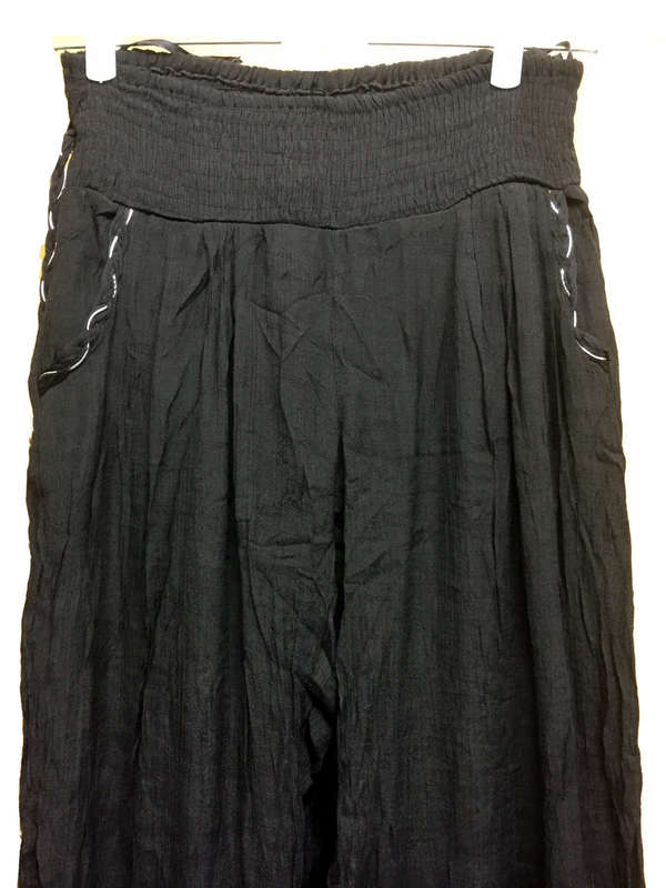 Elegant Elastic Waist Pants Adjustable Hem Midnight Blue , Black Sizes 30-40