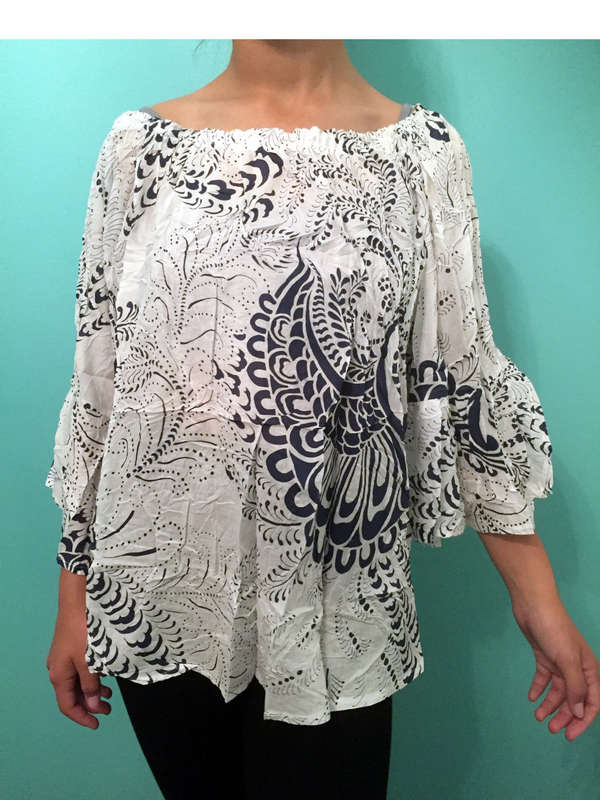 Off The Shoulder Loose Bat Horn Sleeve Top 2 Colors