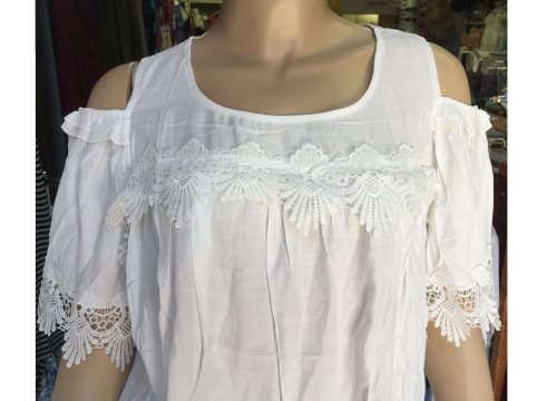 Bare Shoulder White Linen Tunic Dress Sizes 36 - 50