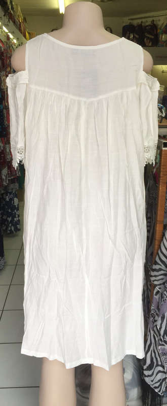 Bare Shoulder White Linen Tunic Dress Sizes 36 - 50