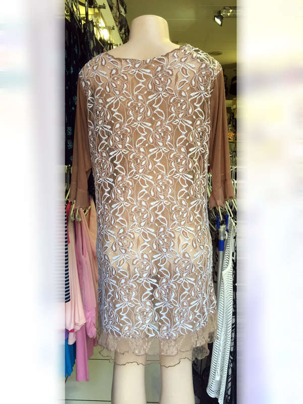 Beautiful Sheer Lace Tunic 3/4 Sleeve See-Through Sizes 36 - 46
