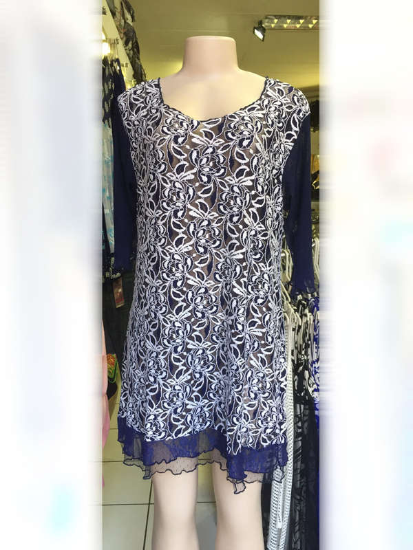 Beautiful Sheer Lace Tunic 3/4 Sleeve See-Through Sizes 36 - 46