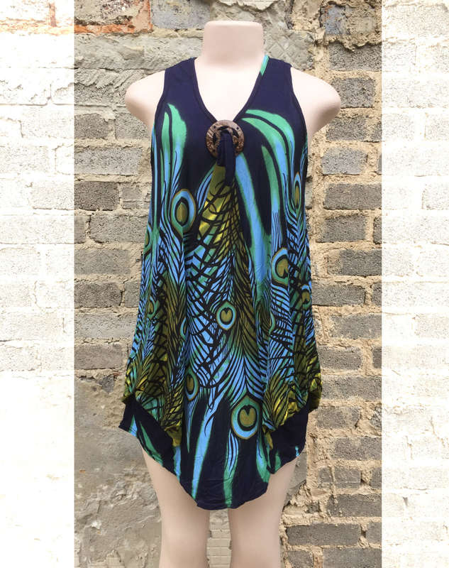 Multicolor Sleeveless Peacock feather Print Tunic 1Size 32-38