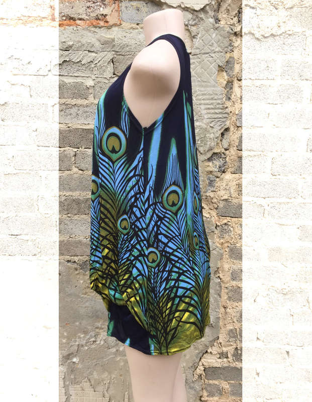 Multicolor Sleeveless Peacock feather Print Tunic 1Size 32-38