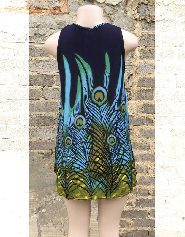 Multicolor Sleeveless Peacock feather Print Tunic 1Size 32-38