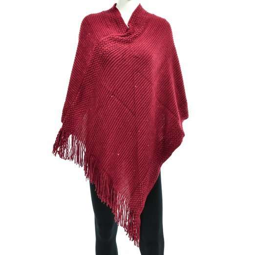 Acrylic Poncho with Fringe and Sequins One Size Colors Available: Red,Navy Blue