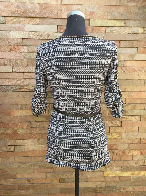 Zip Neck Unique Boatneck Belt Top Size 38