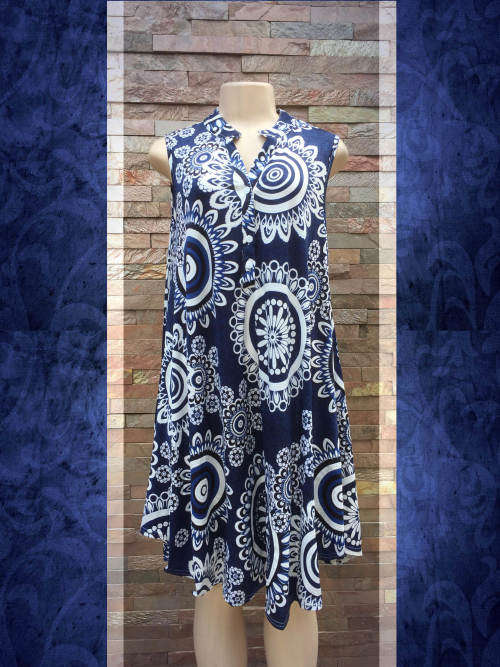 Shift Dress Notch Collar Sleeveless Size 42-44