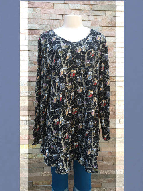Cotton Long Sleeve Blouse Owl Pattern Size 40 - 42
