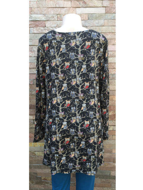 Cotton Long Sleeve Blouse Owl Pattern Size 40 - 42