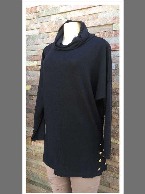Side Buttons Turtleneck Blouse Size 40 - 44
